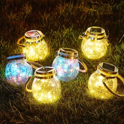 Crackle LED Lampu Surya Patio Kaca Lampu Gantung Merindukan Natal Mason Jar Lampu